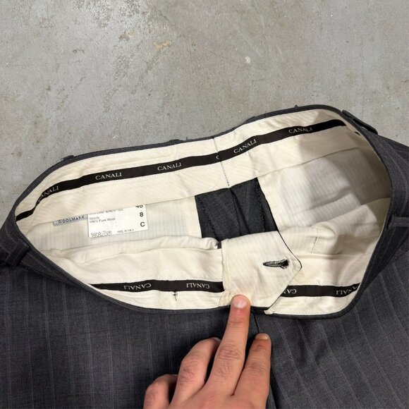 Canali Dress Pants Striped Wool Trousers Made in Italy Grey 32x30 - Picture 3 of 9